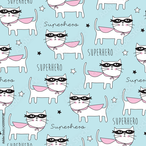 seamless strong superhero cat animal pattern vector illustration