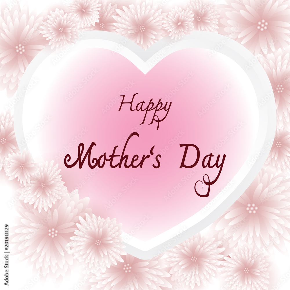 Happy Mother's day text paper art background. Pink flower with heart paper cut style background