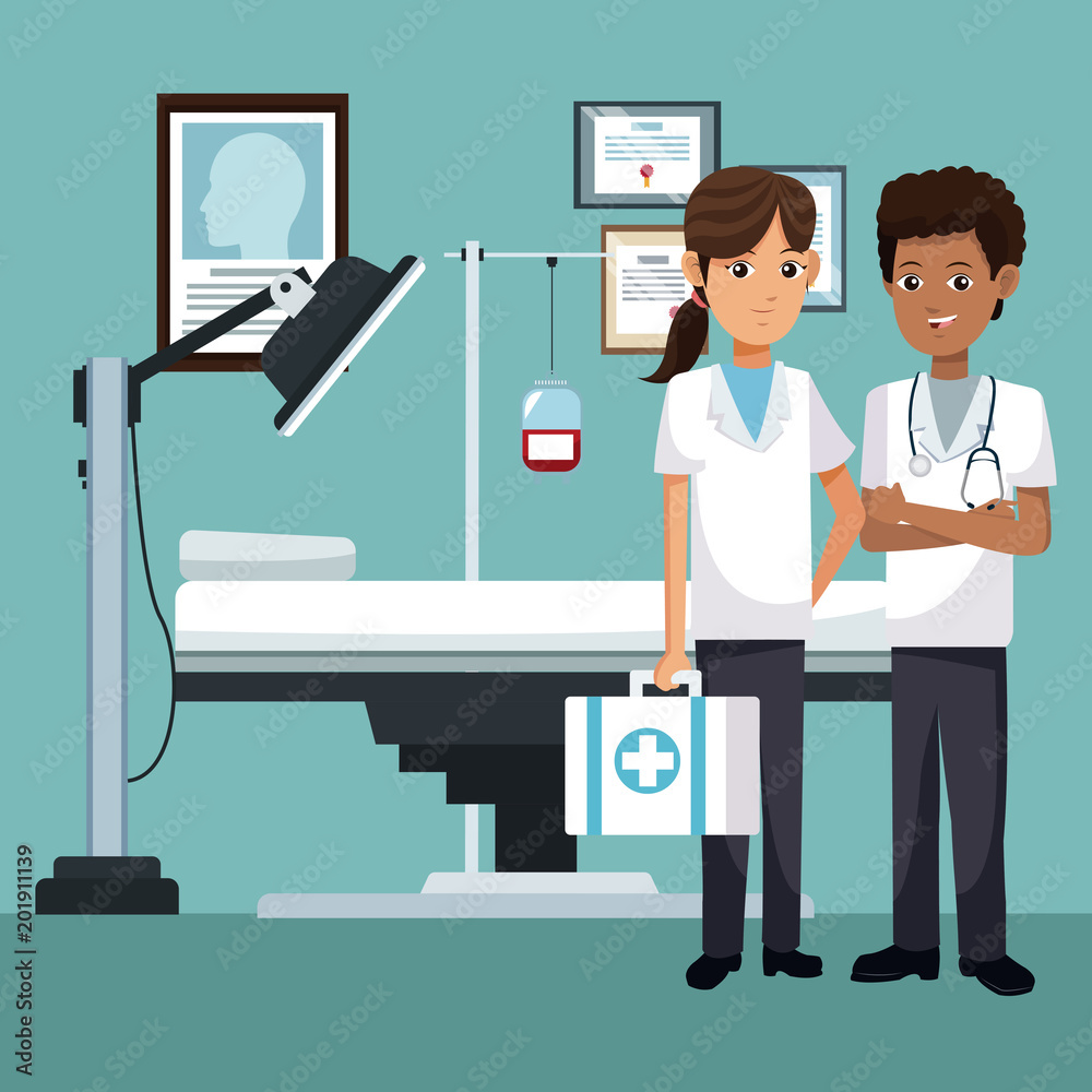 Medical teamwork at office cartoon vector illustration graphic design