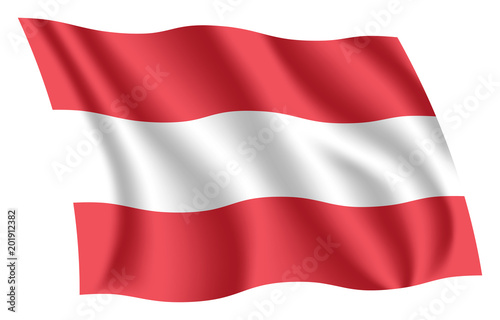 Austria flag. Isolated national flag of Austria. Waving flag of Republic of Austria. Fluttering textile austrian flag.