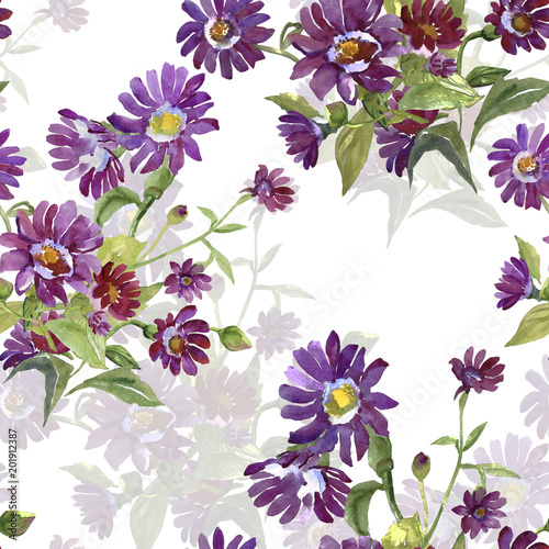 Bouquet from red flowers.Watercolor seamless pattern.