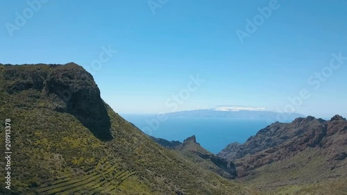 Beautiful aerial panorama of the Tenerife, drone shot along the wild in Canary Islands