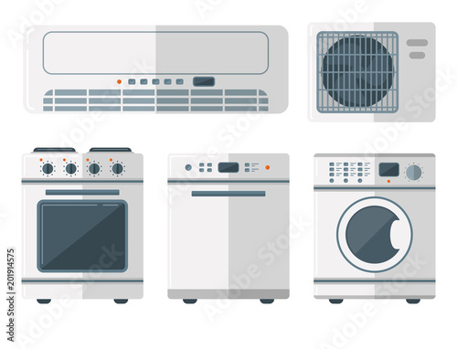 Home appliances vector domestic household equipment kitchen electrical domestic technology for homework tools illustration