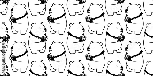 Bear seamless pattern vector polar bear isolated camera photographer wallpaper background illustration cartoon