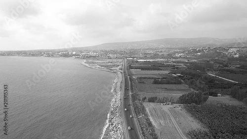Beautiful sea aerial view, drone shot along the coast of Cyprus