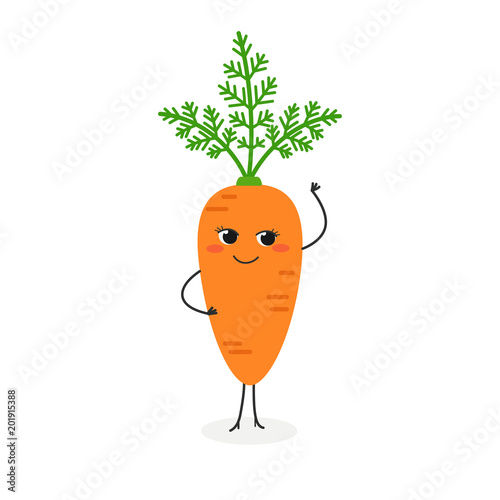 Vector illustration of pretty cartoon carrot isolated on white background