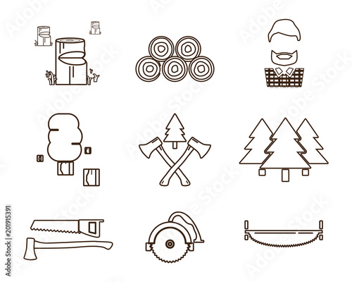 wood cutter icon set