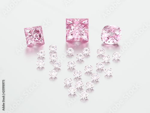 Fototapeta Naklejka Na Ścianę i Meble -  3D illustration group of pink diamonds stones