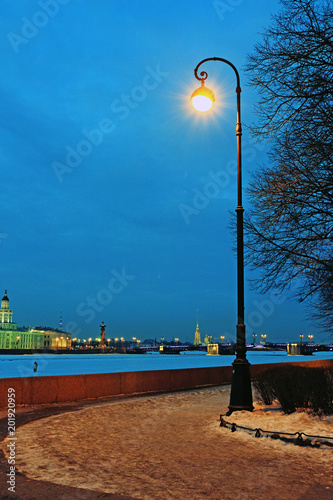 Russia, St. Petersburg, a lantern at the Admiralteiskaya Embankment photo