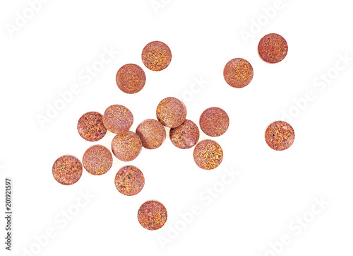 Bilberry extract pills on a white background. Alternative medicine.