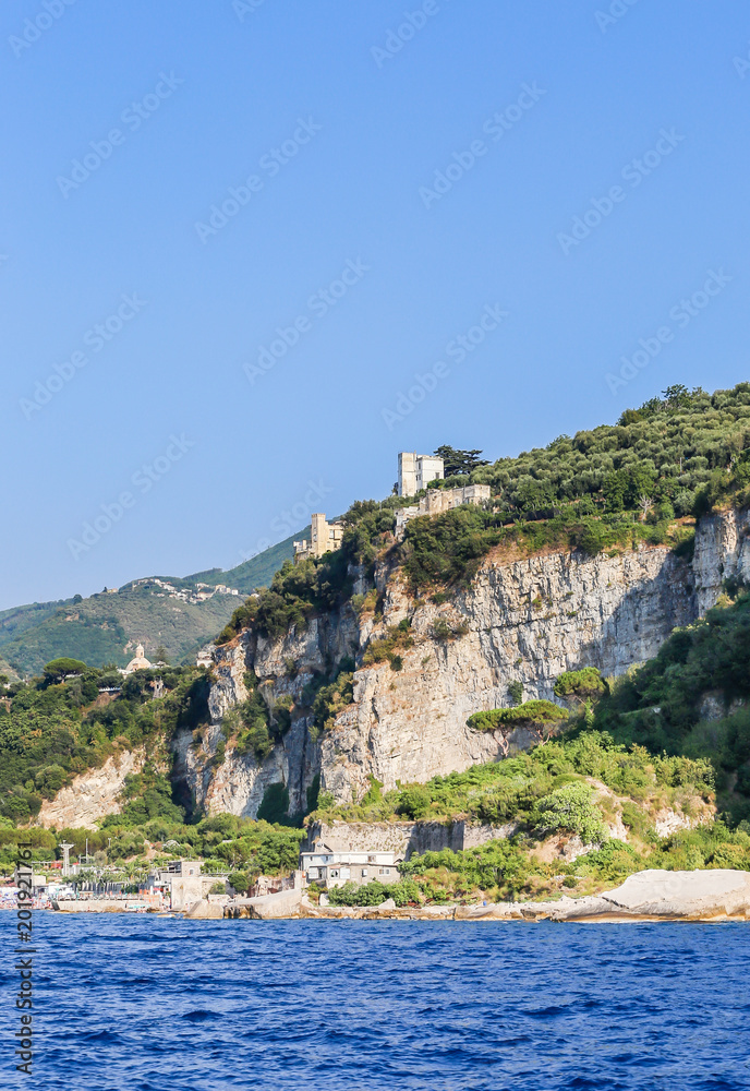 View of a picturesque village perched on a rock