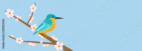 Spring floral blossom tree and bird banner