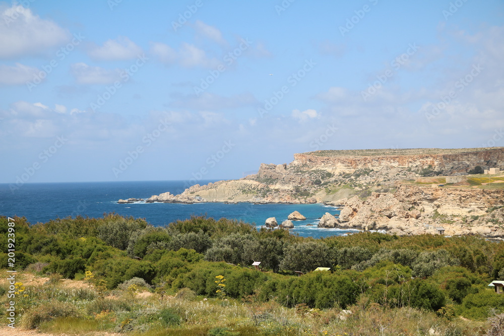 Golden Bay at the Mediterranean sea in Malta 