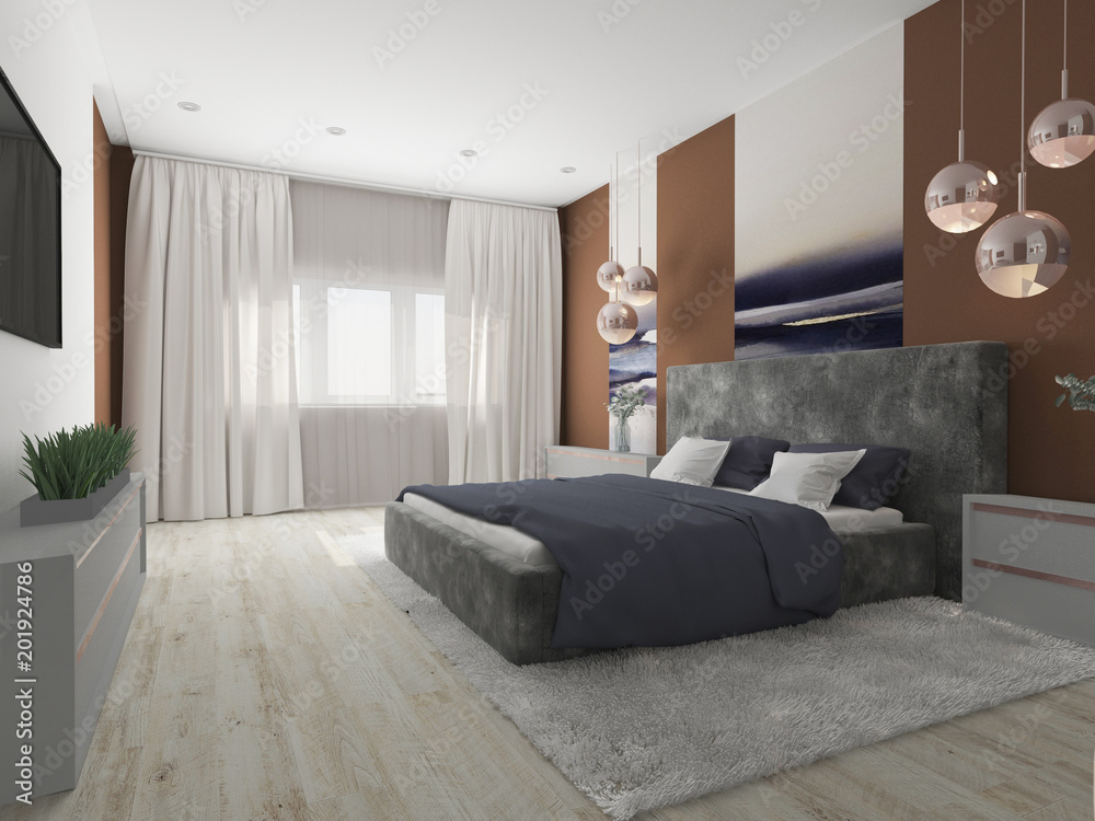  visualization of a modern hotel room with a 3d max