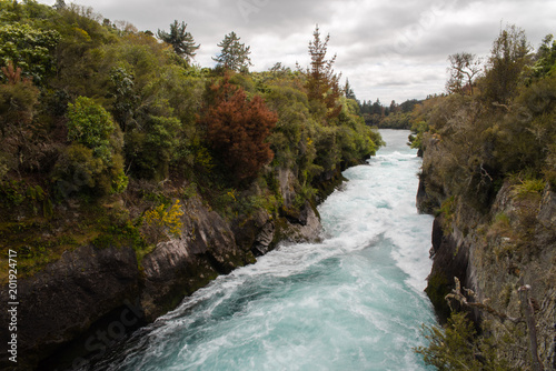 The river running into Huka Falls on the North Island of New Zealand. 