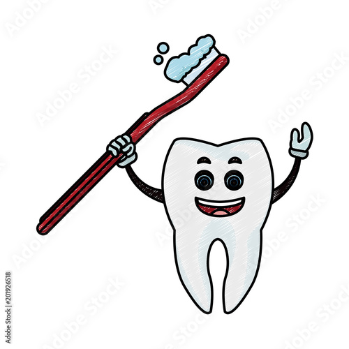 Tooth with toothbrush vector illustration graphic design