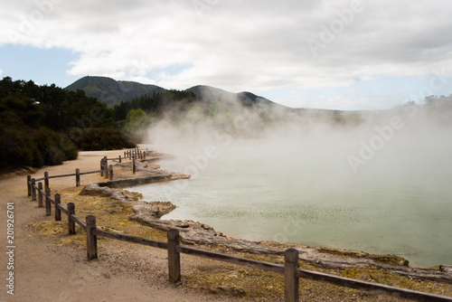 The Champagne Pool at the Waiotapu Geothermal Wonderland in New Zealand near Taupo. 