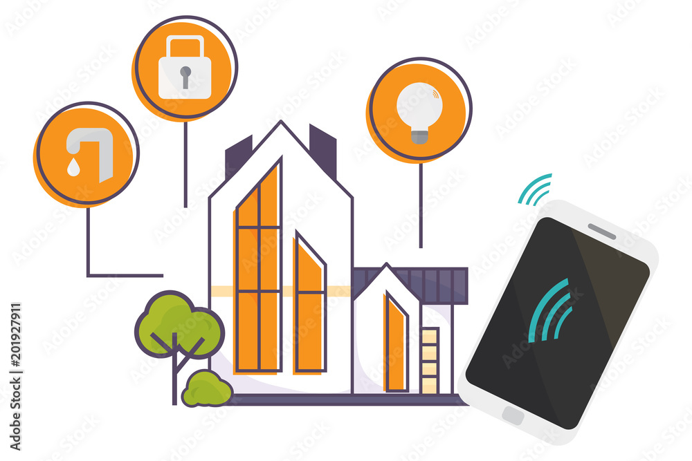 Vector illustration for Smart Home technology promo. Innovation concept for Internet of Things and Domotics or Home Automation materials Vector illustration for Smart Home technology promo. Innovation concept for Internet of Things and Domotics or Home Automation materials