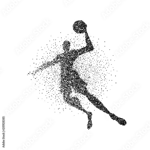 Basketball player jump particle splash silhouette