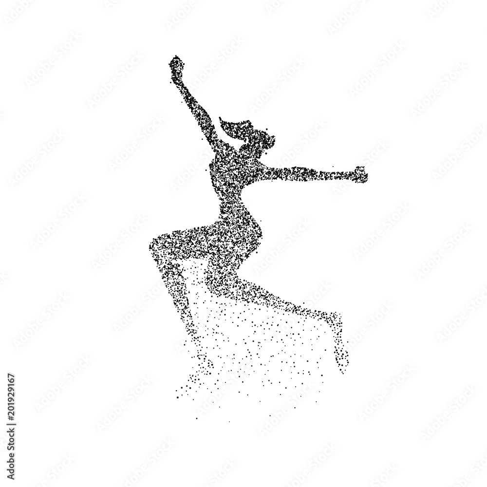 Happy girl jump silhouette particle dust splash Happy girl jump silhouette particle dust splash