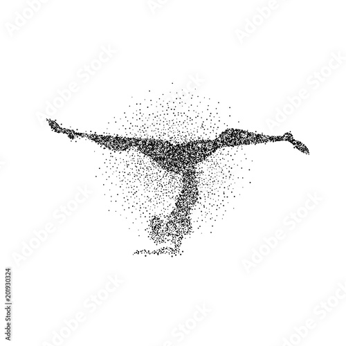 Girl doing yoga silhouette in particle splash