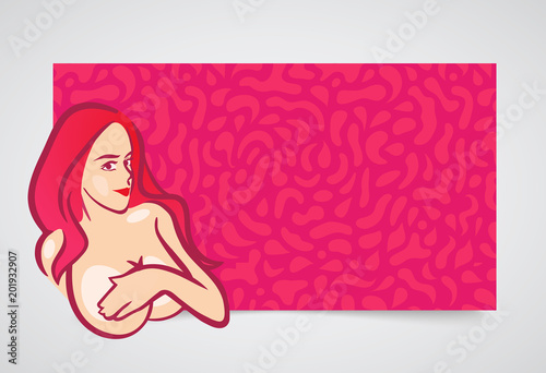 Banner with Nude Girl near Pink Background. Background is Seampless with Swatch. You can resize canvas - Vector Illustration for Cosmetic Banner or Fashion Web Site Decoration.