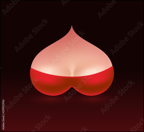 Woman Boobs in form of Heart with Red Bra. Vector Illustration of Beautiful Female Breast on dark background.