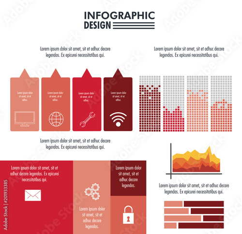 Infographic with statistics design on red and white colors vector illustration graphic photo