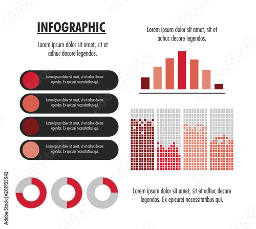 Infographic with statistics design on red and white colors vector illustration graphic