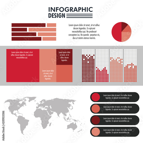 Infographic with statistics design on red and white colors vector illustration graphic photo