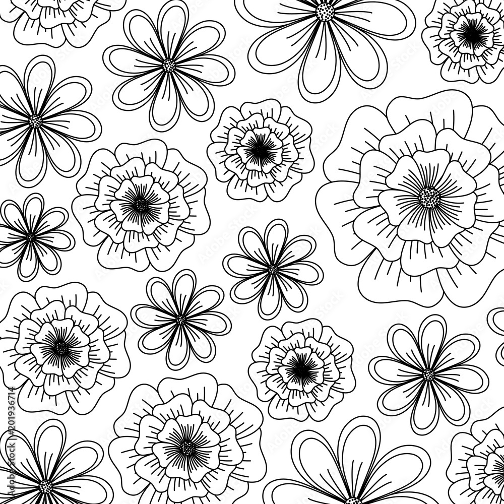 floral background, black and white design. vector illustration