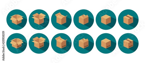 Open and closed recycle brown carton delivery packaging box.