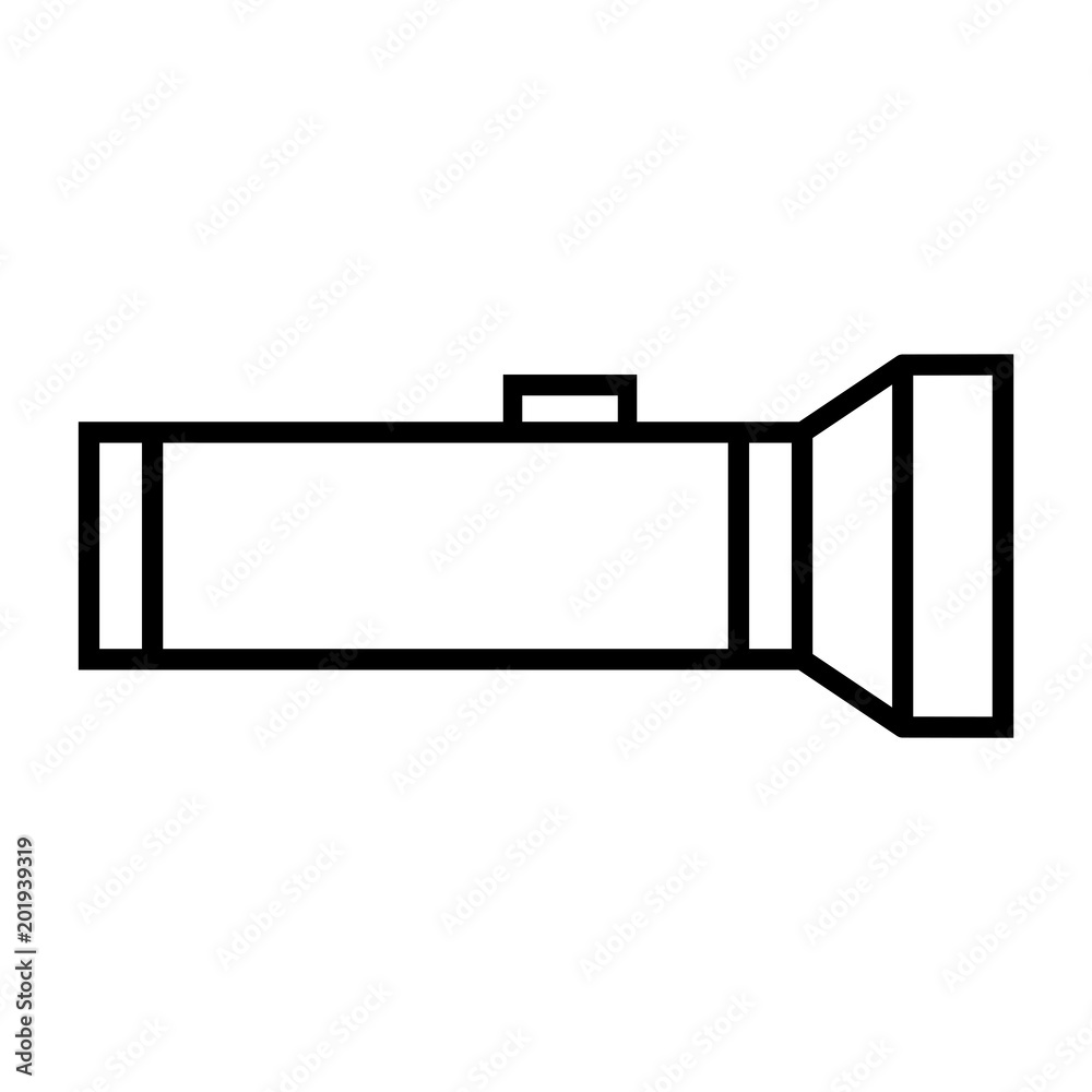 Simple, flat, black line art torch/flashlight icon. Isolated on white