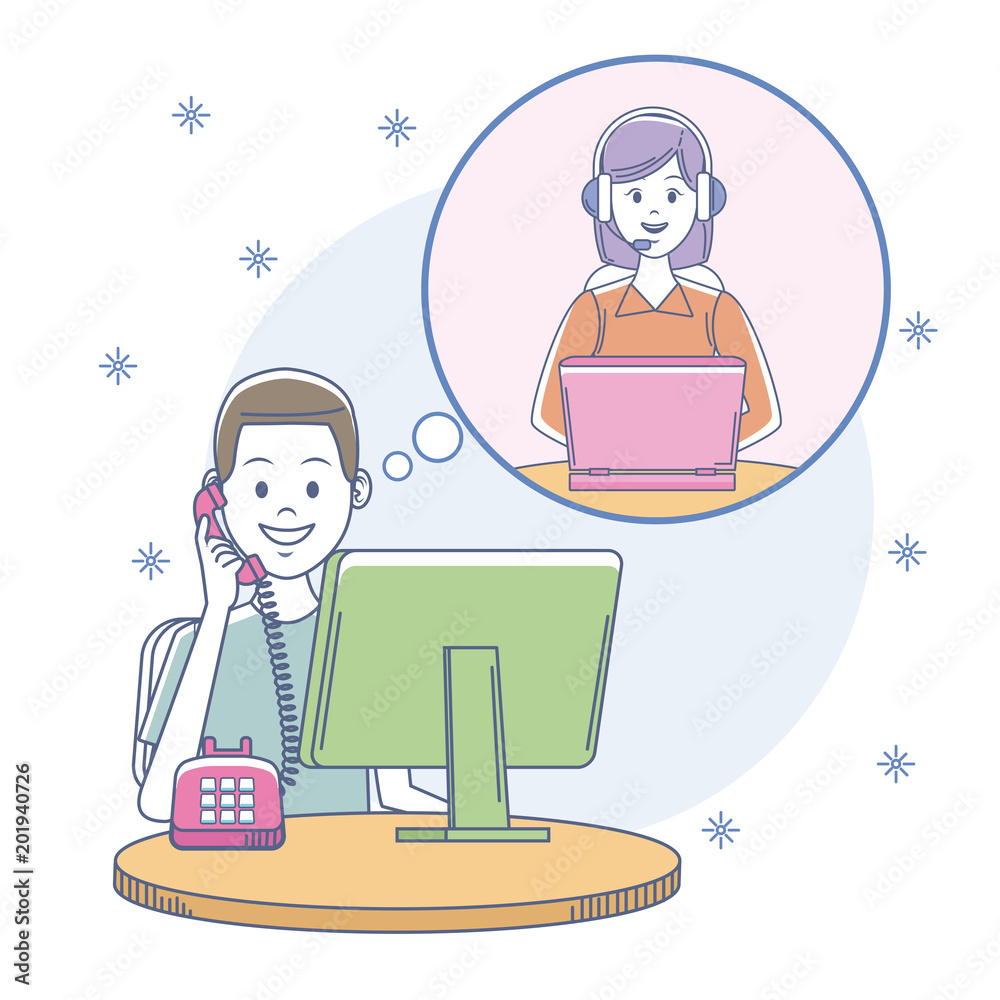 Call center man agent at office vector illustration graphic