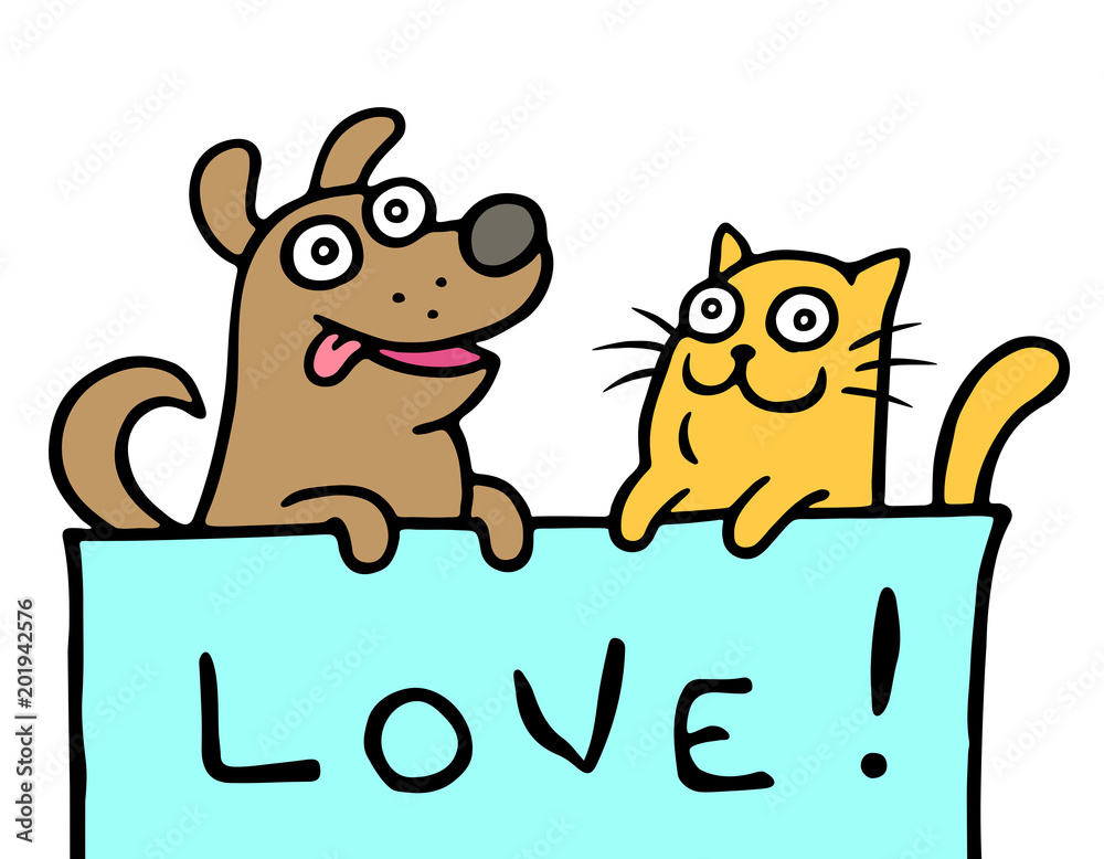 Cartoon dog and cat show love. Vector illustration Stock Vector | Adobe ...