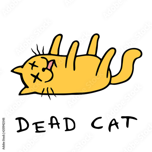Cartoon cat lost consciousness. Vector illustration.