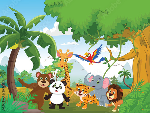 illustration of happy animal in the jungle