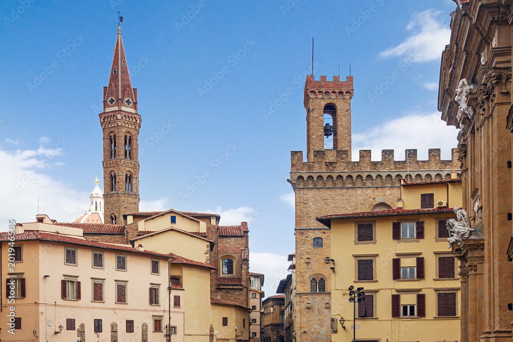 towers Badia Fiorentina and bargello over houses