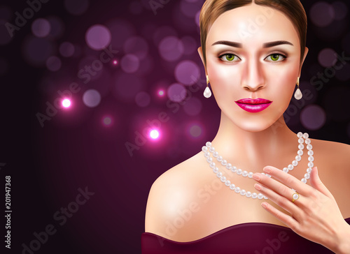 Woman Wearing Pearls Illustration