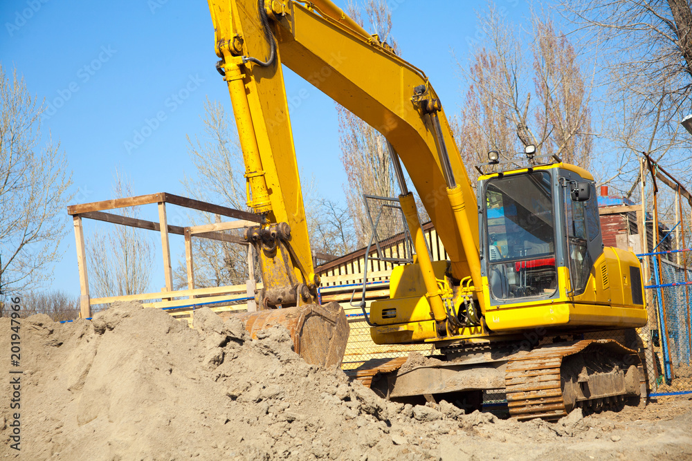 Close-up of a construction site excavator Close-up of a construction site excavator
