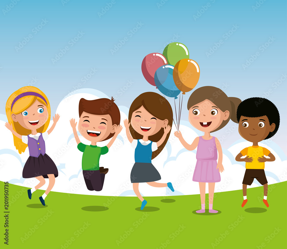 group of happy kids characters vector illustration design