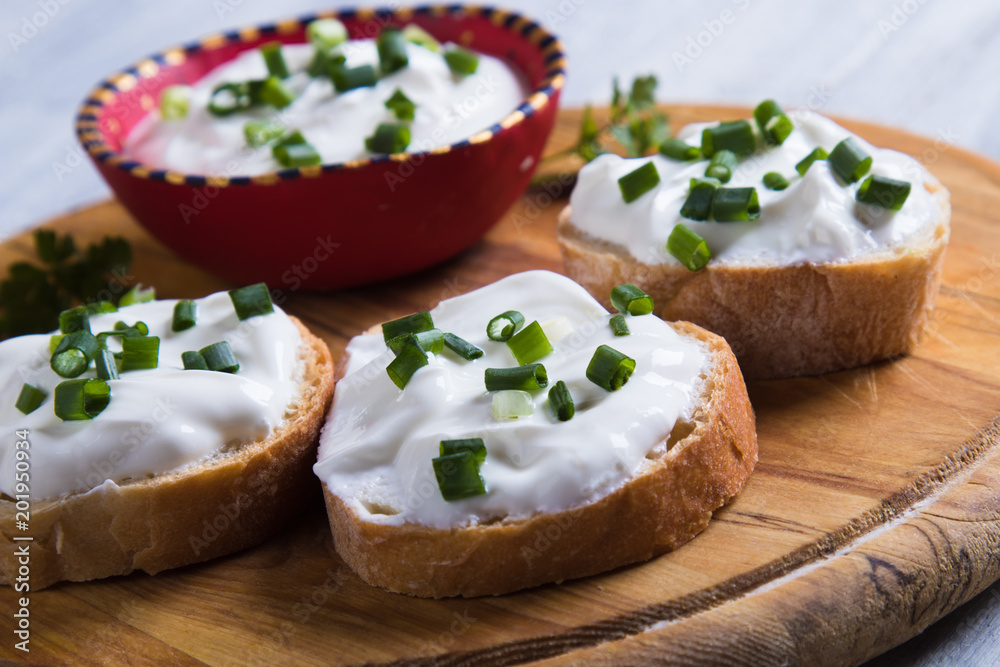 Sour cream spread with home made bread Sour cream spread with home made bread