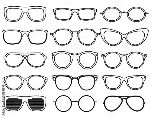 Line glasses icons. Wear fashion eyeglass, optical design sunglass, accessory object, vector illustration EPS