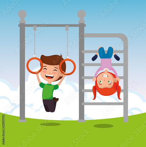 park with kid zone scene with kids playing vector illustration design