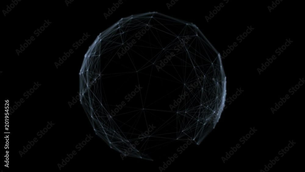 Abstract geometric sphere background with moving lines, dots and triangles. Plexus abstract technology, seamless Loop background