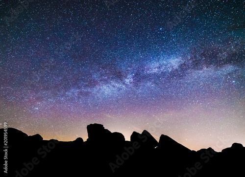 Milky Way over Granite Rock Formation Silhouette, Starry Night Sky Landscape