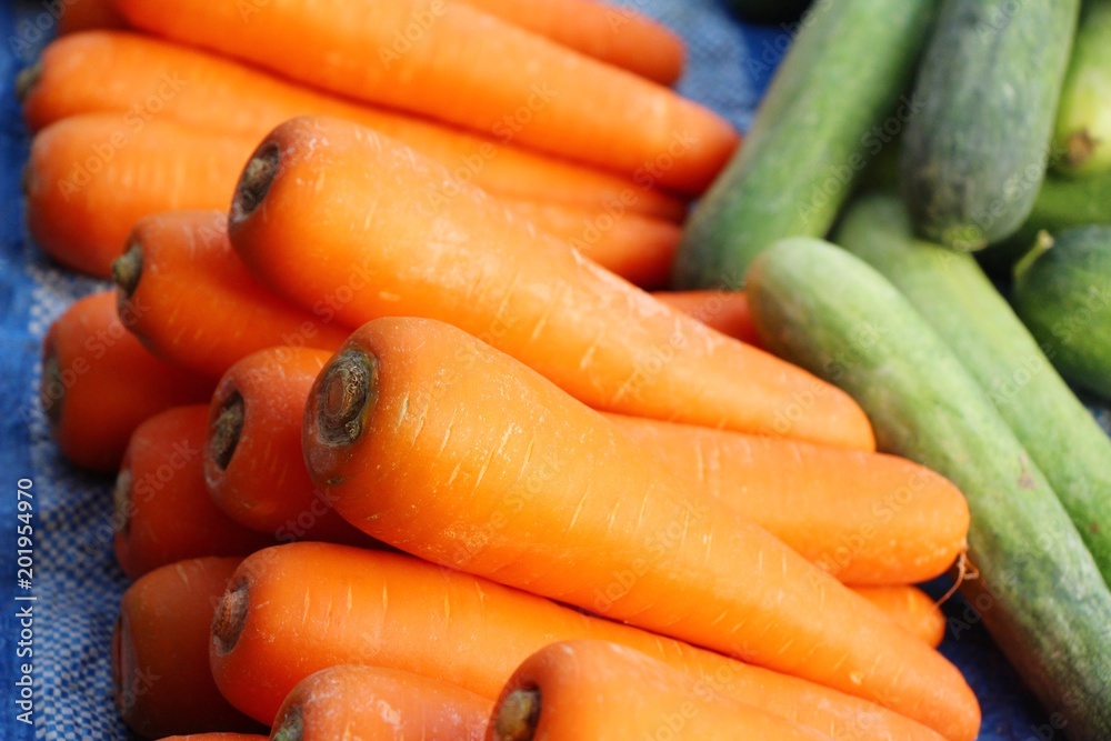 Fresh organic carrots in the market Fresh organic carrots in the market