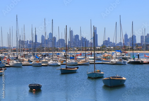 Melbourne cityscape over St Kilda harbor Australia   © tktktk