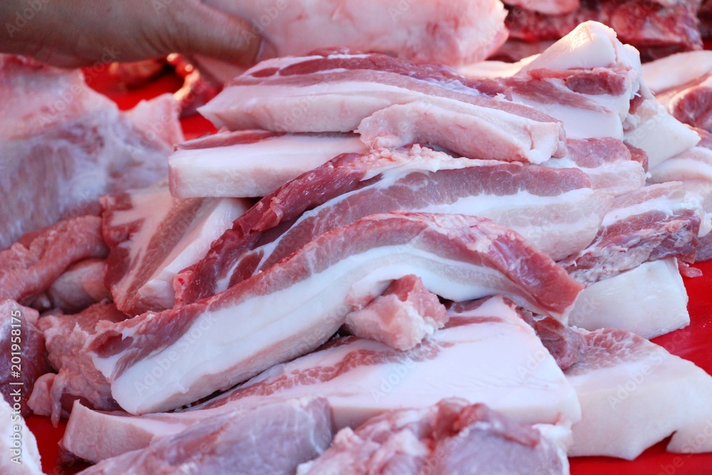 Raw pork for cooking in street food