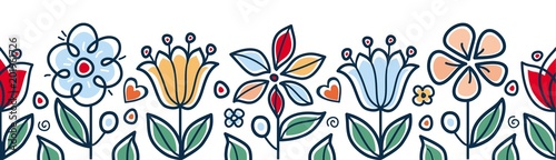 Seamless floral border. Scandinavian style. 